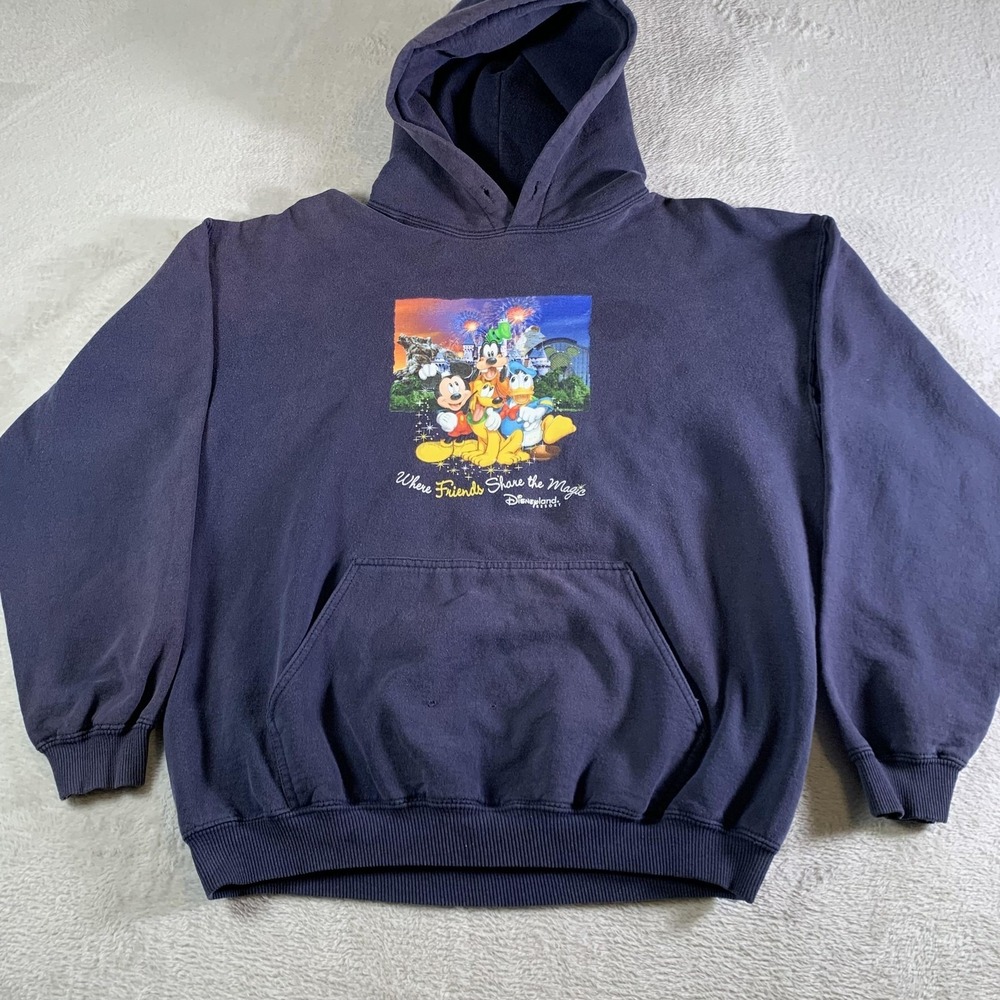 Vintage Disneyland Resort Hoodie Mens L Blue Pullover‎ Fleece Sweatshirt Goofy